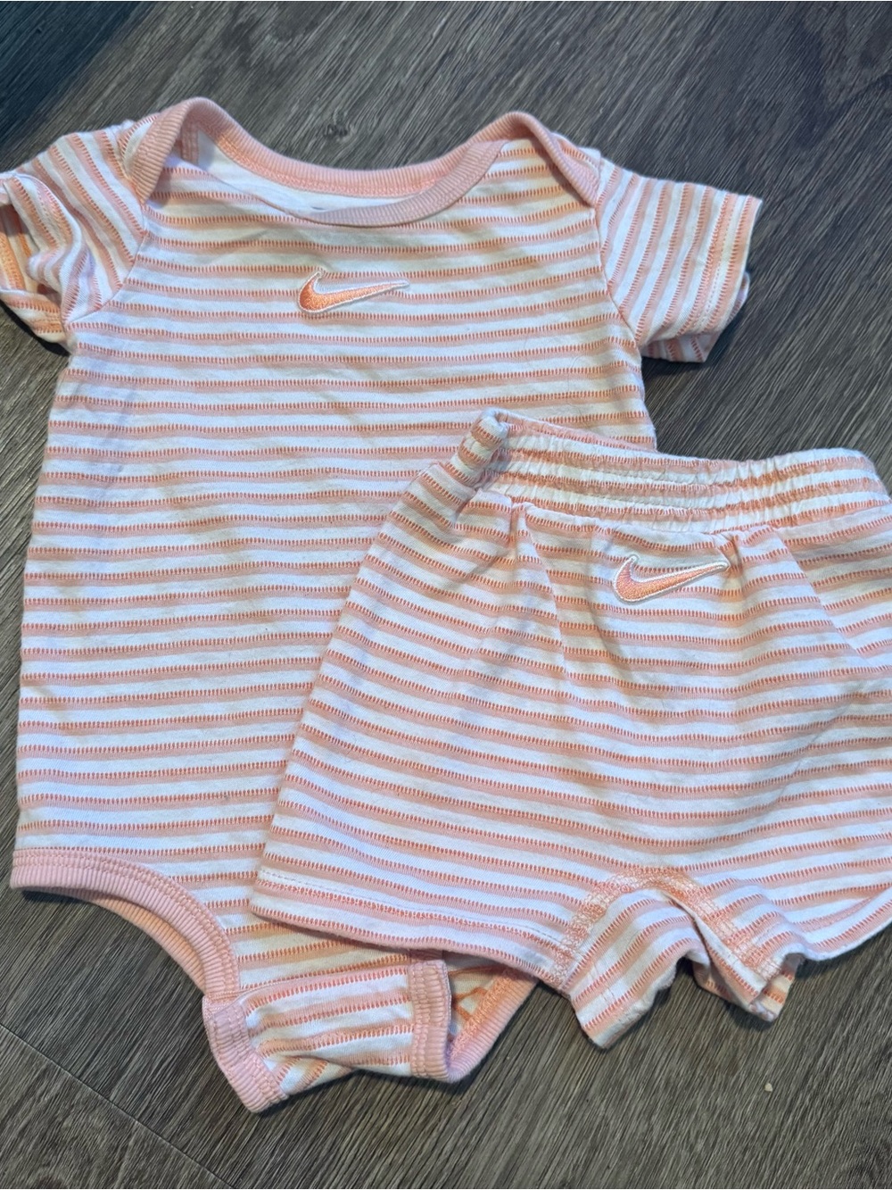 Nike Orange & White Striped Baby Onesie and Shorts Set